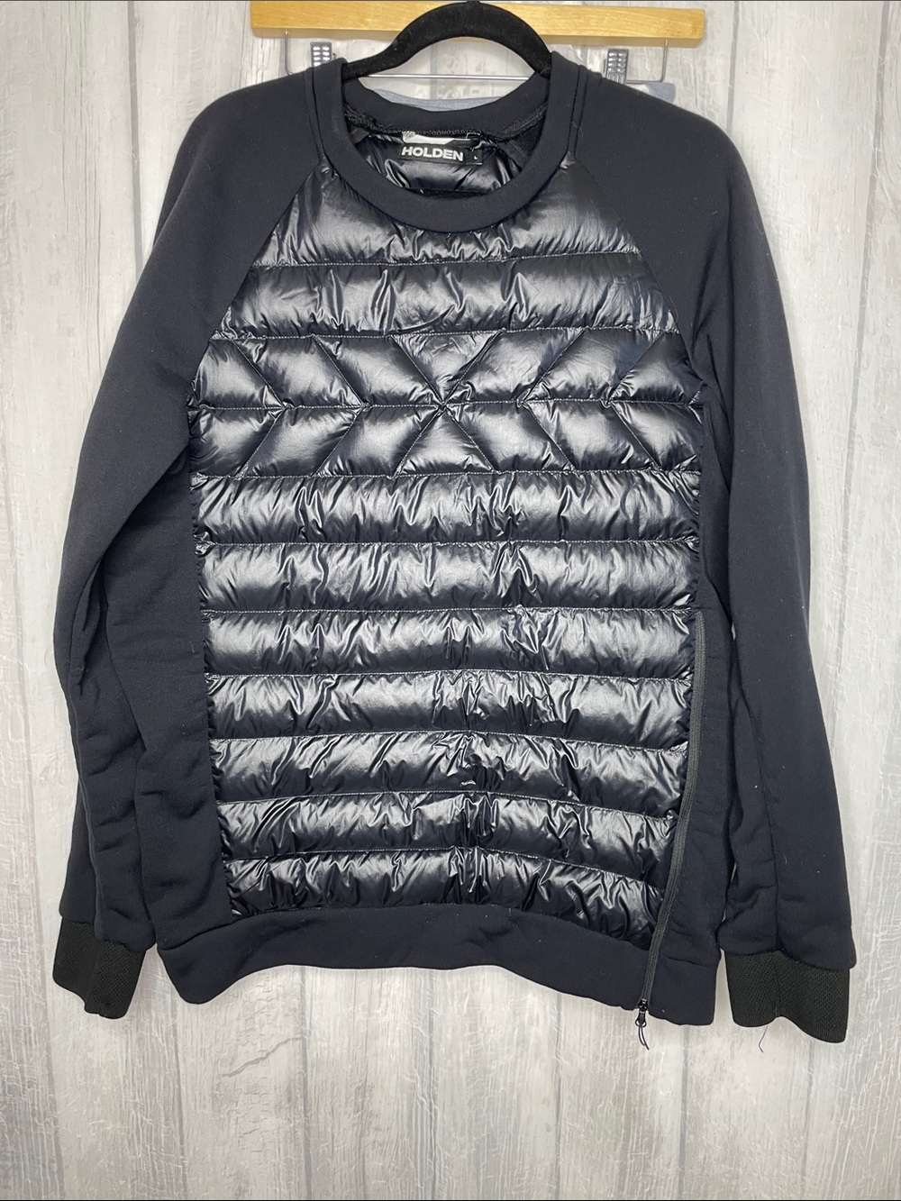 Holden Hybrid Black Quilted Front Crewneck pullover